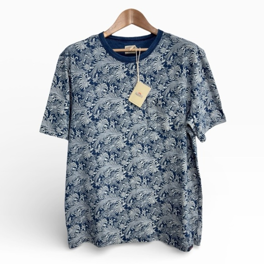 Faherty Tropical Print Cotton T Shirt Blue White Mens Medium NWT